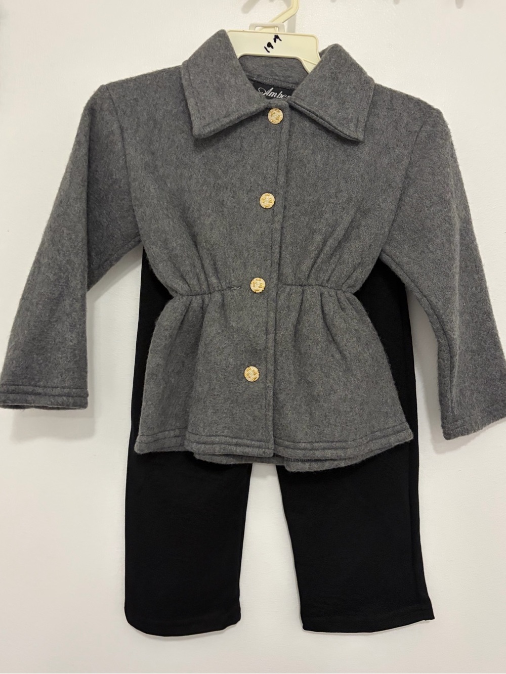 Girls' Gray Pea Coat with Gold Buttons - Unbranded